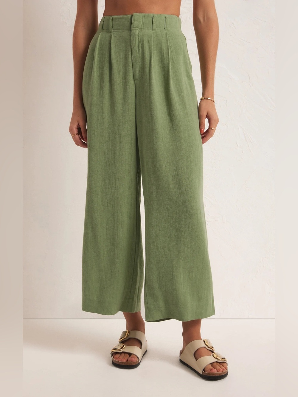 Z Supply Farah Pant Sage Green Pleated High Rise Wide Leg Trousers XS